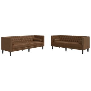 vidaXL 2 pcs conj. sof&aacute;s chesterfield c/ rolos camur&ccedil;a artif. castanho