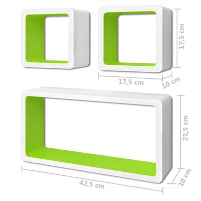 vidaXL Prateleiras de parede cubo 6 pcs branco e verde