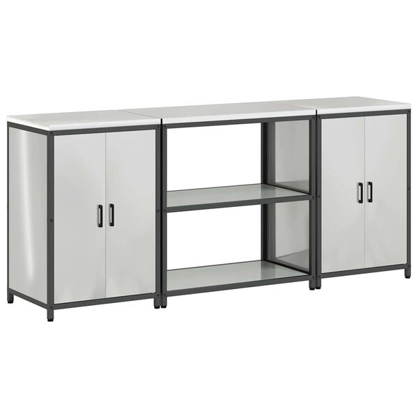 vidaXL Conjunto de Armazenamento de Cozinha com porta 3 pcs Prateado