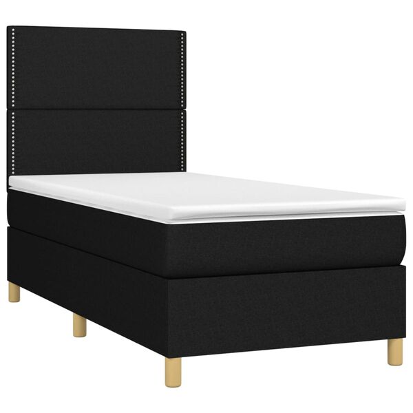 vidaXL Cama box spring c/ colch&atilde;o e LED 90x190 cm tecido preto