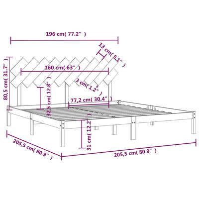 vidaXL Estrutura de cama 200x200 cm preto madeira maciça