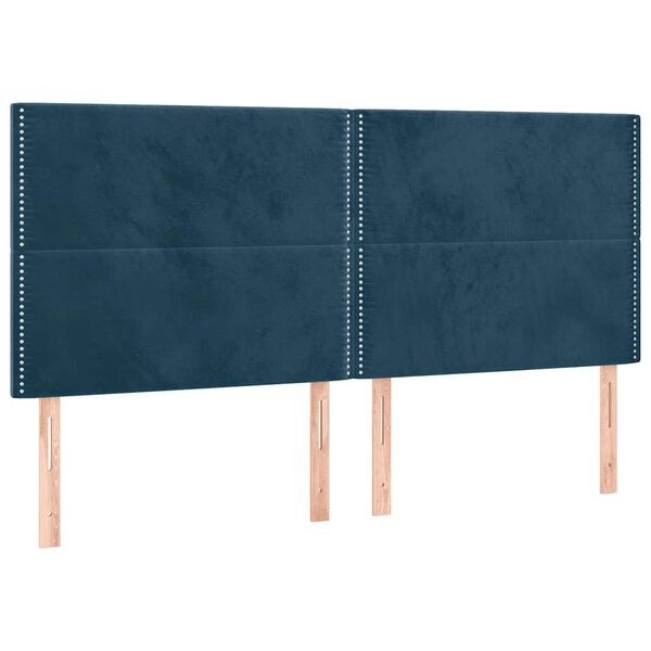 vidaXL Cabeceira cama c/ luzes LED veludo 180x5x118/128cm azul-escuro