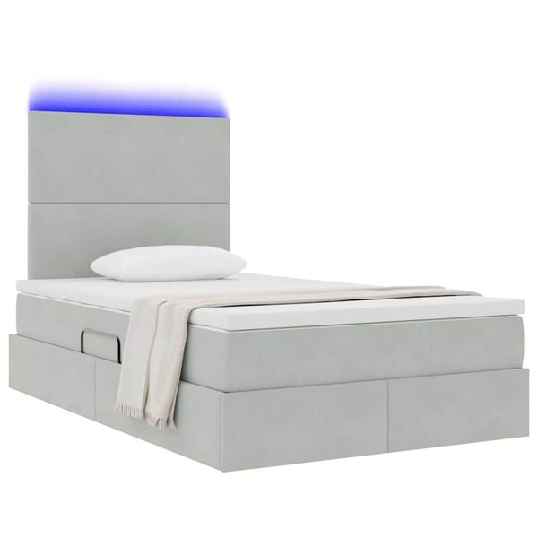 vidaXL Cama com arruma&ccedil;&atilde;o e LED Cinzento-claro 120 x 190 cm Veludo