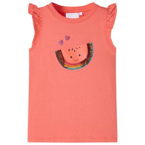 T-shirt para crian&ccedil;a manga com folhos cor coral 116