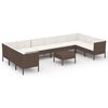 vidaXL 11 pcs conjunto lounge jardim c/ almofad&otilde;es vime PE castanho