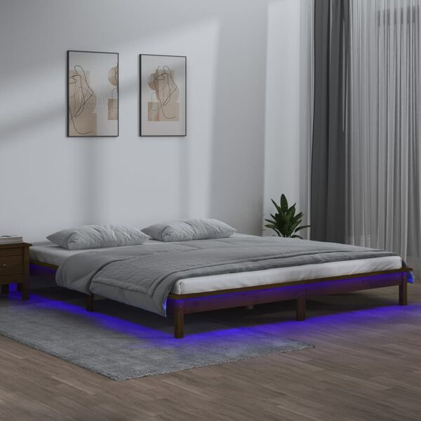 vidaXL Estrutura de cama c/ LEDs 120x200cm madeira maci&ccedil;a castanho mel