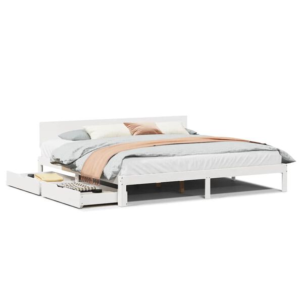 vidaXL Estrutura de cama c/ gavetas 200x200 cm pinho maci&ccedil;o branco