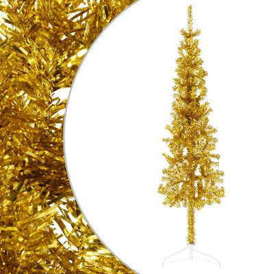 vidaXL Meia árvore de Natal fina com suporte 120 cm dourado