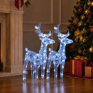 vidaXL Renas de Natal 2 pcs 80 luzes LED acr&iacute;lico branco frio
