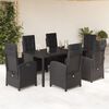 vidaXL 7 pcs conjunto de jantar p/ jardim c/ almofad&otilde;es vime PE preto