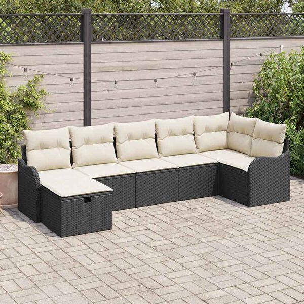 vidaXL Conjunto de Sof&aacute; de Jardim 7 pcs Preto Rattan Sint&eacute;tico