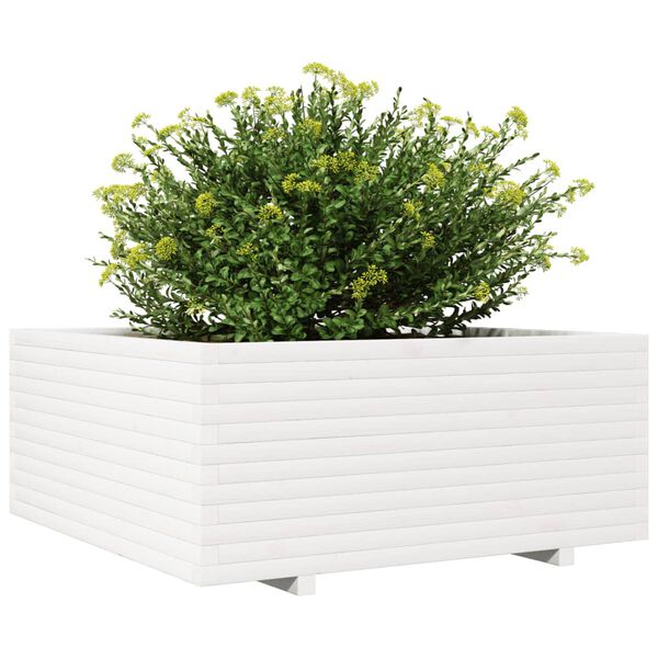 vidaXL Vaso/floreira de jardim 110x110x49,5 cm pinho maci&ccedil;o branco