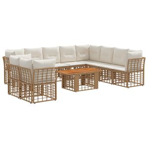 vidaXL Conjunto de Sof&aacute; de Jardim 11 unid. Natural e Branco Creme
