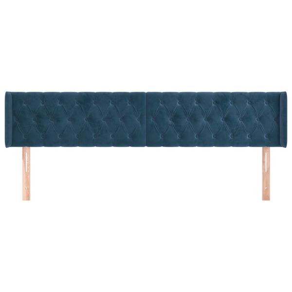 vidaXL Cabeceira de cama c/ abas veludo 203x16x78/88cm azul-escuro