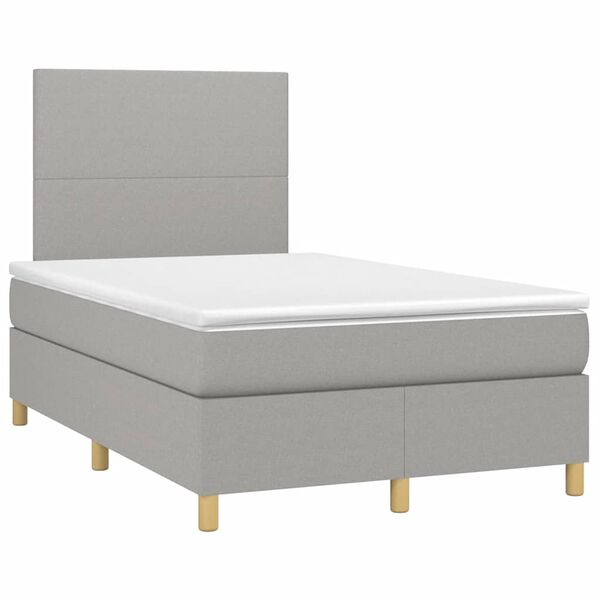vidaXL Cama box spring c/ colch&atilde;o e LED 120x190 cm tecido cinza-claro