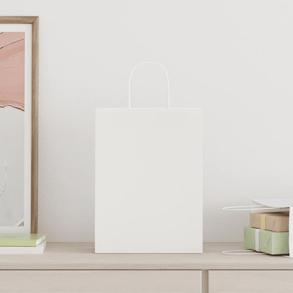 vidaXL Sacos de papel 250 unid com al&ccedil;as branco 26x12x35 cm