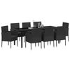 vidaXL Conjunto de Jantar para Jardim com almofada 9 pcs Preto vime PE