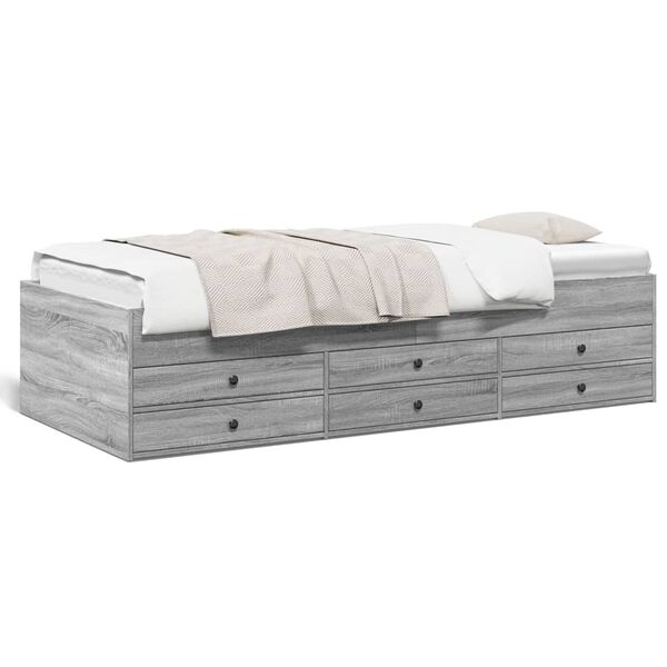 vidaXL Sof&aacute;-cama com gavetas sem colch&atilde;o 100x200 cm cinzento sonoma