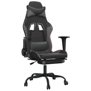 vidaXL Cadeira gaming massagens c/ apoio p&eacute;s couro artif. preto/cinza