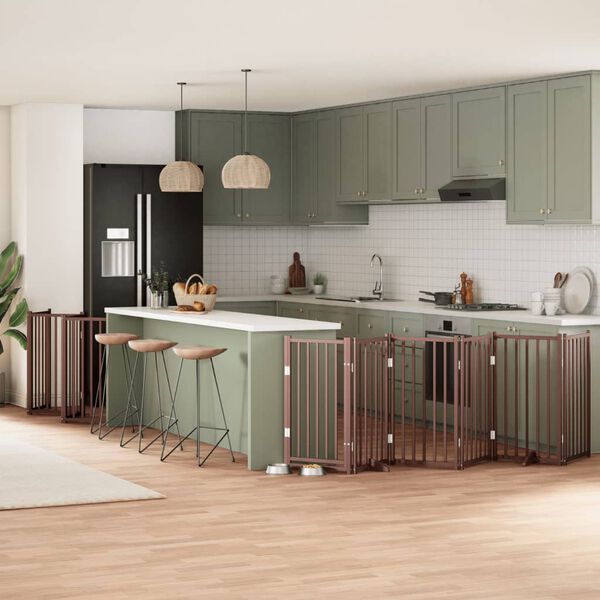 vidaXL Port&atilde;o c&atilde;es c/ porta dobr&aacute;vel 15 pain&eacute;is 750 cm &aacute;lamo castanho