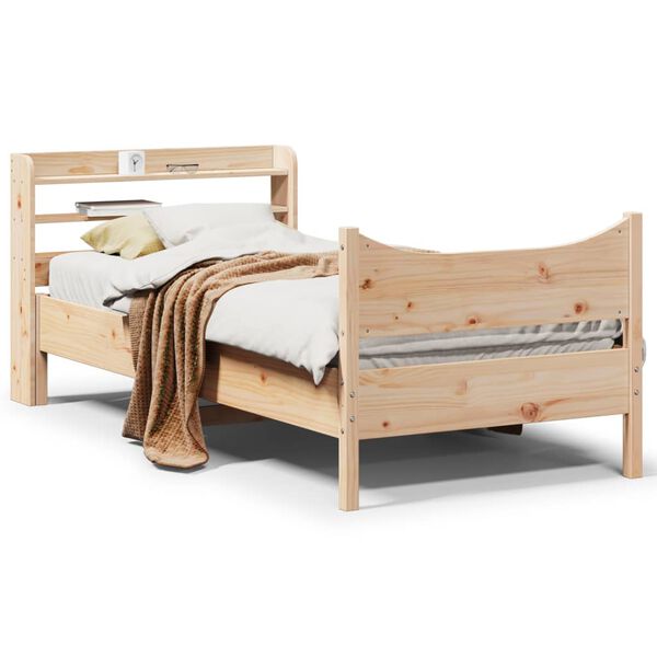 vidaXL Estrutura de cama com cabeceira 75x190 cm pinho maci&ccedil;o