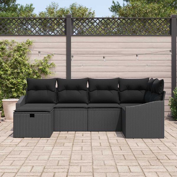 vidaXL Conjunto de Sof&aacute;s com almofada 6 pcs Preto vime PE