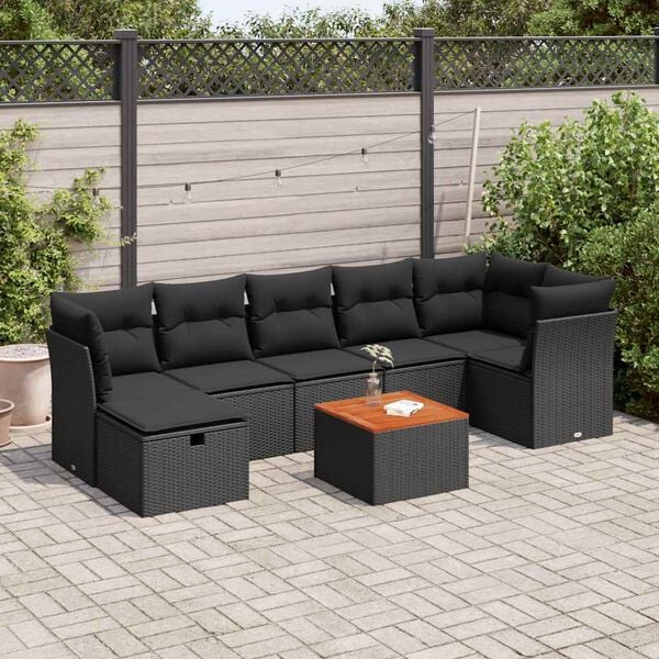 vidaXL 8 pcs conjunto sof&aacute;s de jardim com almofad&otilde;es vime PE preto