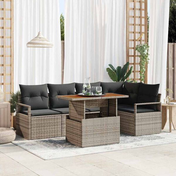 vidaXL Conjunto de Sof&aacute; de Jardim 6 pcs Cinzeto Rattan Sint&eacute;tico