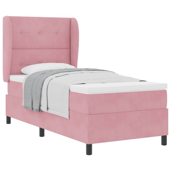 vidaXL Cama Box com colch&atilde;o com cabeceira Rosa 200 x 100 cm Veludo