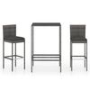 vidaXL 3 pcs conjunto de bar p/ jardim c/ almofad&otilde;es vime PE cinzento