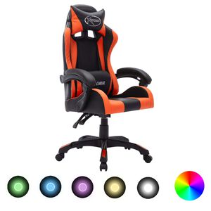 vidaXL Cadeira estilo corrida luzes LED RGB couro artif. laranja/preto