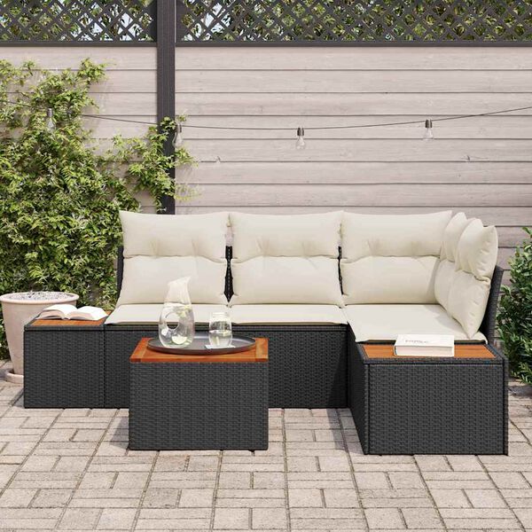 vidaXL Conjunto de Sofá de Jardim 4 pcs Preto e Creme Polirattan