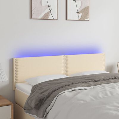 vidaXL Cabeceira de cama c/ luzes LED tecido 144x5x78/88 cm cor creme