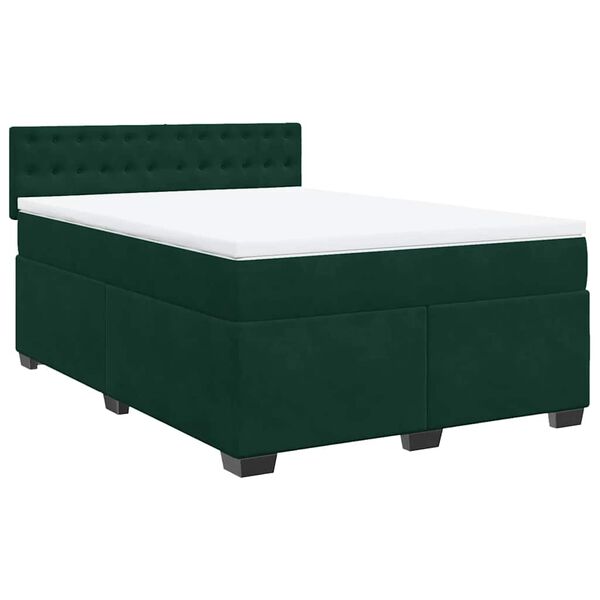 vidaXL Cama com molas/colch&atilde;o 140x190 cm veludo verde-escuro