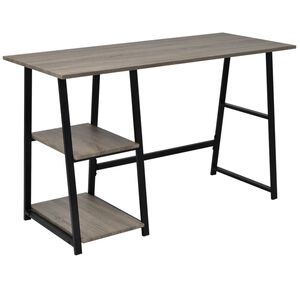 vidaXL Mesa com 2 prateleiras cinzento e carvalho
