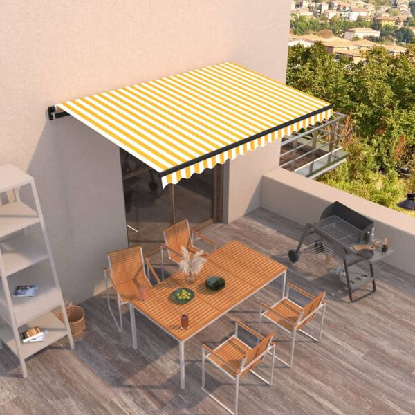 vidaXL Toldo retr&aacute;til manual 450x300 cm amarelo e branco