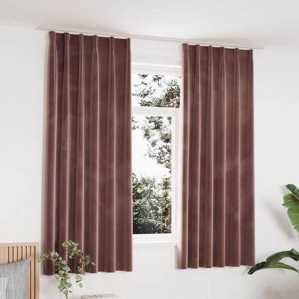 vidaXL Cortinas blackout c/ ganchos 2 pcs 140x175cm veludo rosa antigo