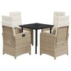vidaXL 5 pcs conjunto de jantar p/ jardim com almofad&otilde;es vime PE bege