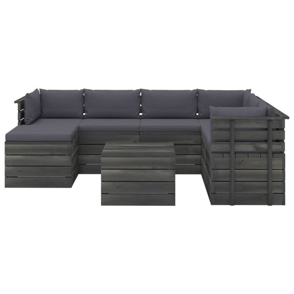 vidaXL 8 pcs conjunto lounge de paletes com almofad&otilde;es pinho maci&ccedil;o