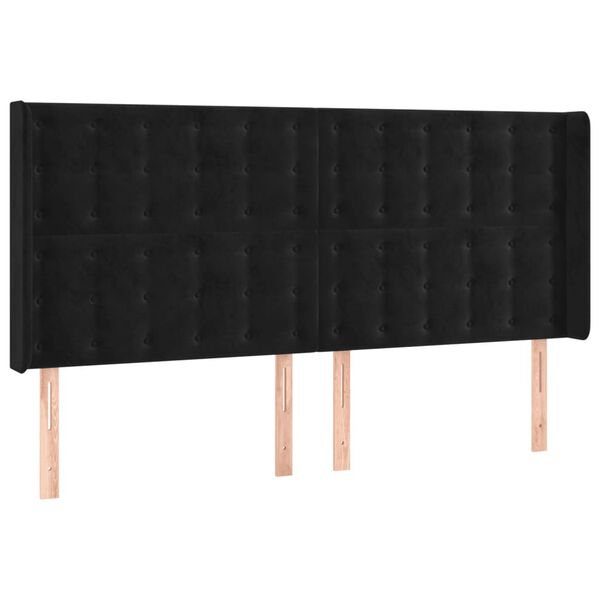 vidaXL Cabeceira de cama c/ abas veludo 163x16x118/128 cm preto