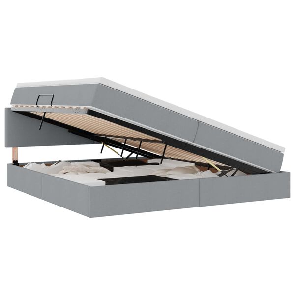 vidaXL Cama com arruma&ccedil;&atilde;o e LED Cinzento-claro 200 x 200 cm Poli&eacute;ster