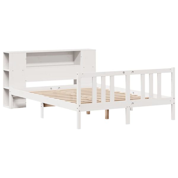 vidaXL Cama com estante sem colch&atilde;o 160x200 cm pinho maci&ccedil;o branco