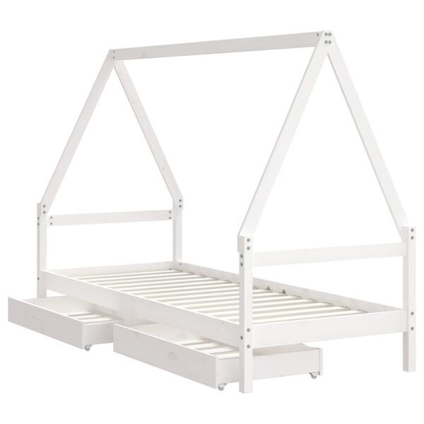 vidaXL Estrutura cama infantil c/ gavetas 80x200cm pinho maci&ccedil;o branco