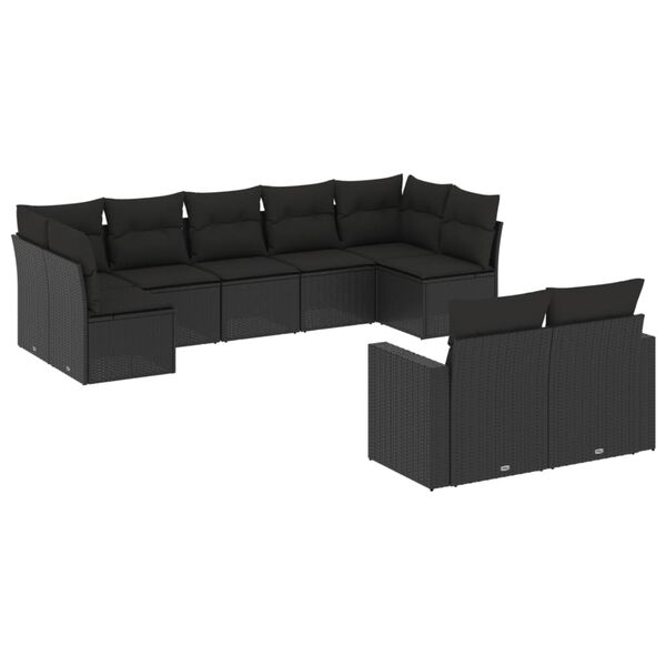 vidaXL 9 pcs conjunto de sof&aacute;s p/ jardim c/ almofad&otilde;es vime PE preto
