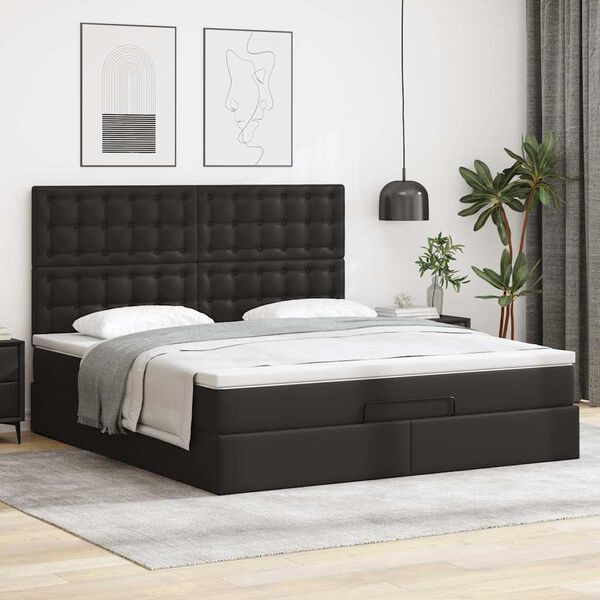 vidaXL Estrutura de cama otomana com colchão 180x200 cm preta