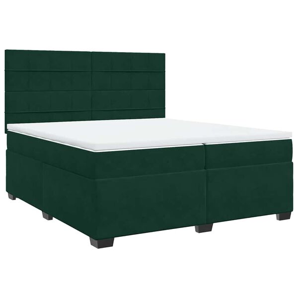 vidaXL Cama com molas/colch&atilde;o 200x200 cm veludo verde-escuro