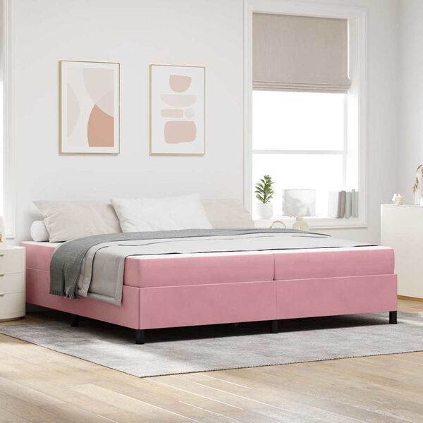 vidaXL Estrutura da Cama com colch&atilde;o Rosa 200 x 200 cm tecido