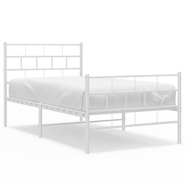 vidaXL Estrutura de cama com cabeceira e p&eacute;s 90x200 cm metal branco