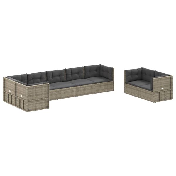 vidaXL 8 pcs conjunto lounge de jardim c/ almofad&otilde;es vime PE cinzento