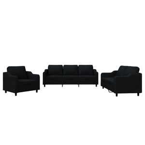 vidaXL 3 pcs conjunto de sof&aacute;s com almofad&otilde;es tecido preto